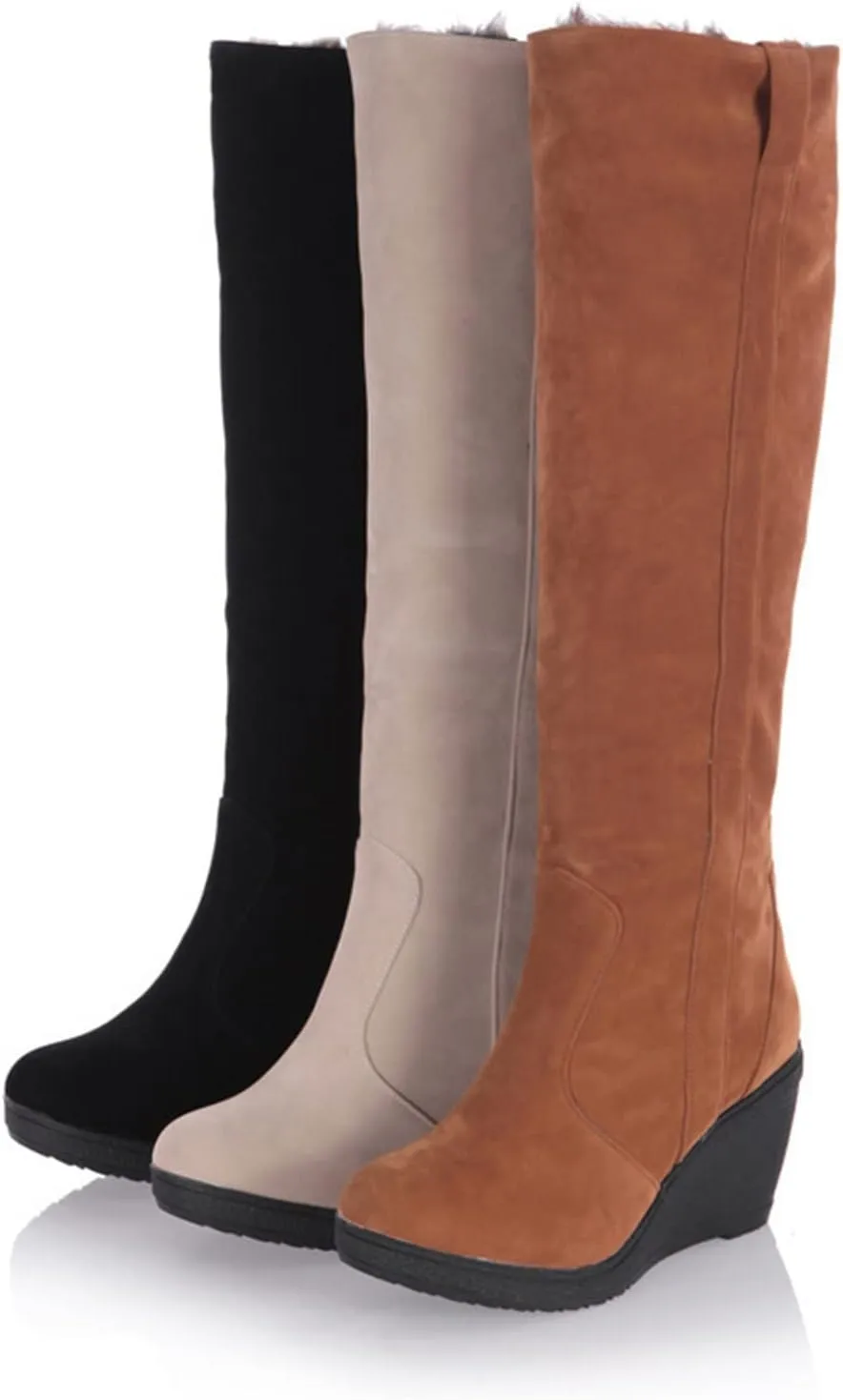 peqiut Knee High Boots Women Round Toe Solid Color Wedge Heel Cowboy Boots for Women Wide Calf Snow Womens Boots