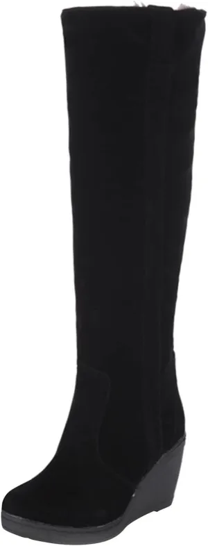 peqiut Knee High Boots Women Round Toe Solid Color Wedge Heel Cowboy Boots for Women Wide Calf Snow Womens Boots