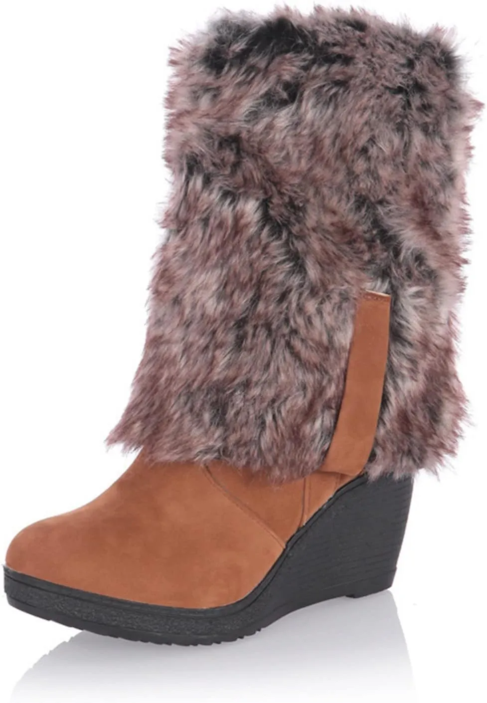 peqiut Knee High Boots Women Round Toe Solid Color Wedge Heel Cowboy Boots for Women Wide Calf Snow Womens Boots