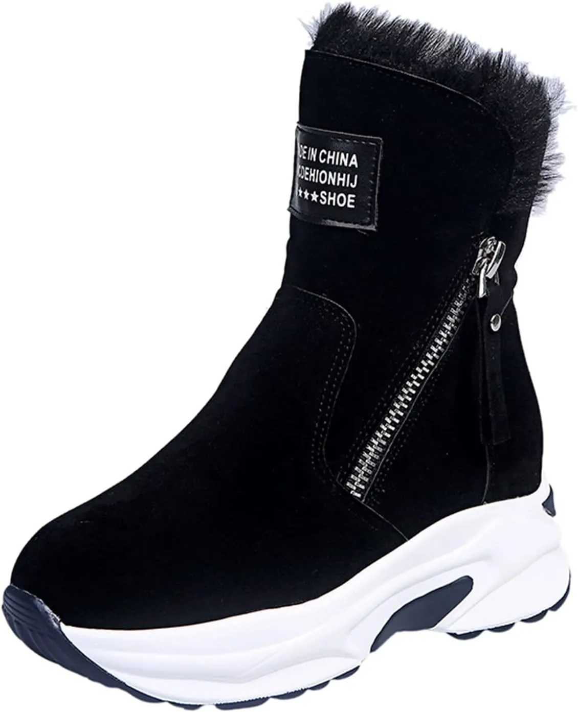 peqiut Womens Snow Boots Winter Snow Shoes Outdoor Zipper Velvet Winter Ankle Boots Slip On Wedges Booties Comfort