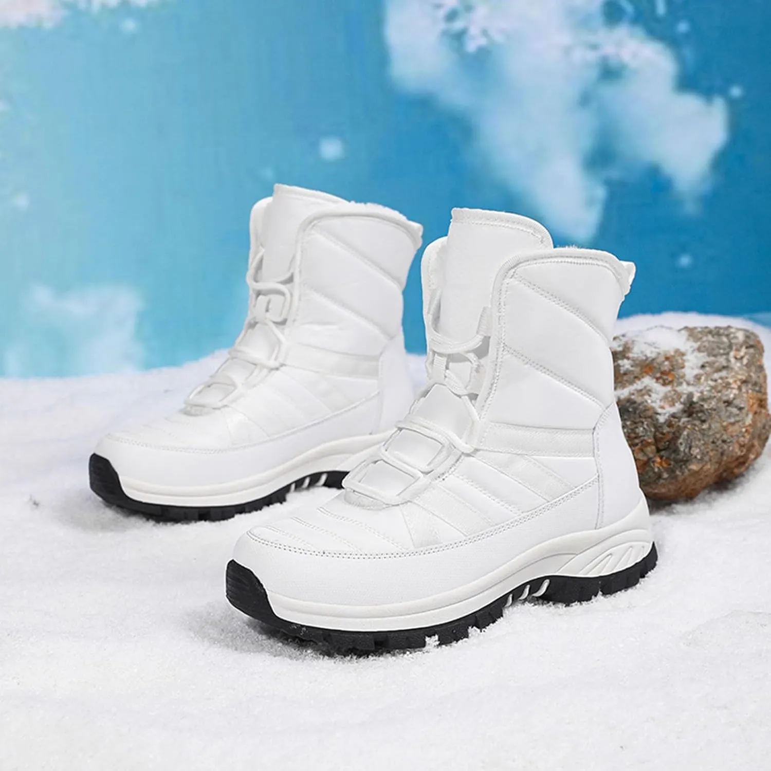 peqiut Womens Snow Boots Winter Snow Shoes Round Toe Non Slip Winter Ankle Boots Fashion Short Outdoor Booties Comfort