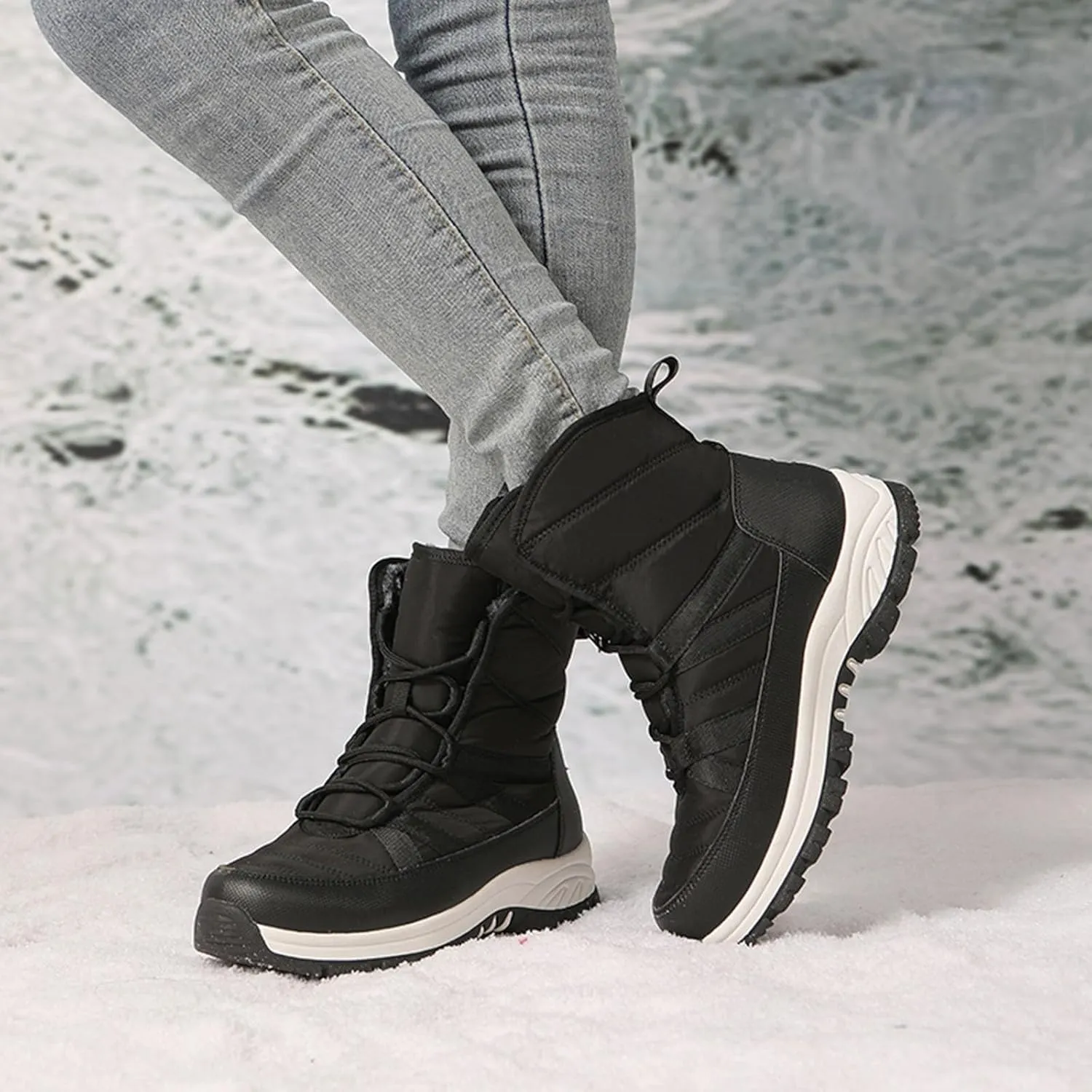 peqiut Womens Snow Boots Winter Snow Shoes Round Toe Non Slip Winter Ankle Boots Fashion Short Outdoor Booties Comfort