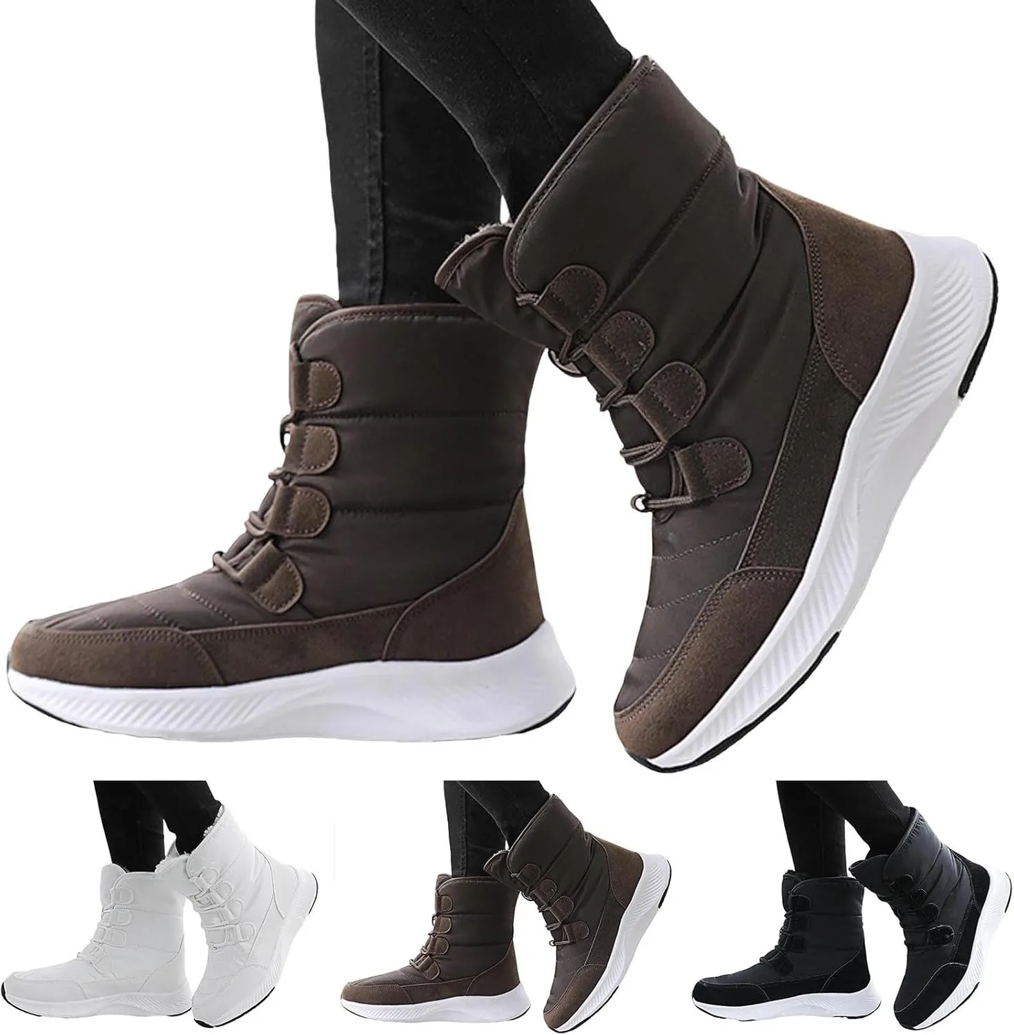 peqiut Womens Snow Boots Winter Snow Shoes Round Toe Solid Color Winter Ankle Boots Non Slip Outdoor Booties Comfort