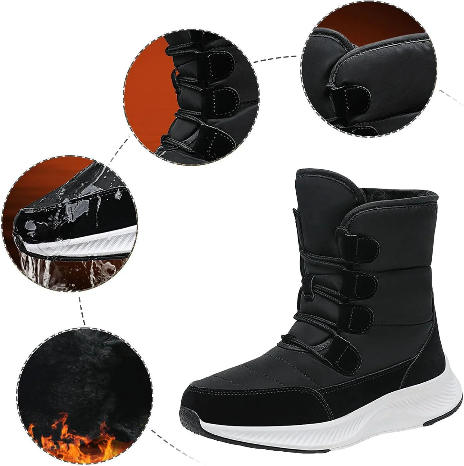 peqiut Womens Snow Boots Winter Snow Shoes Round Toe Solid Color Winter Ankle Boots Non Slip Outdoor Booties Comfort
