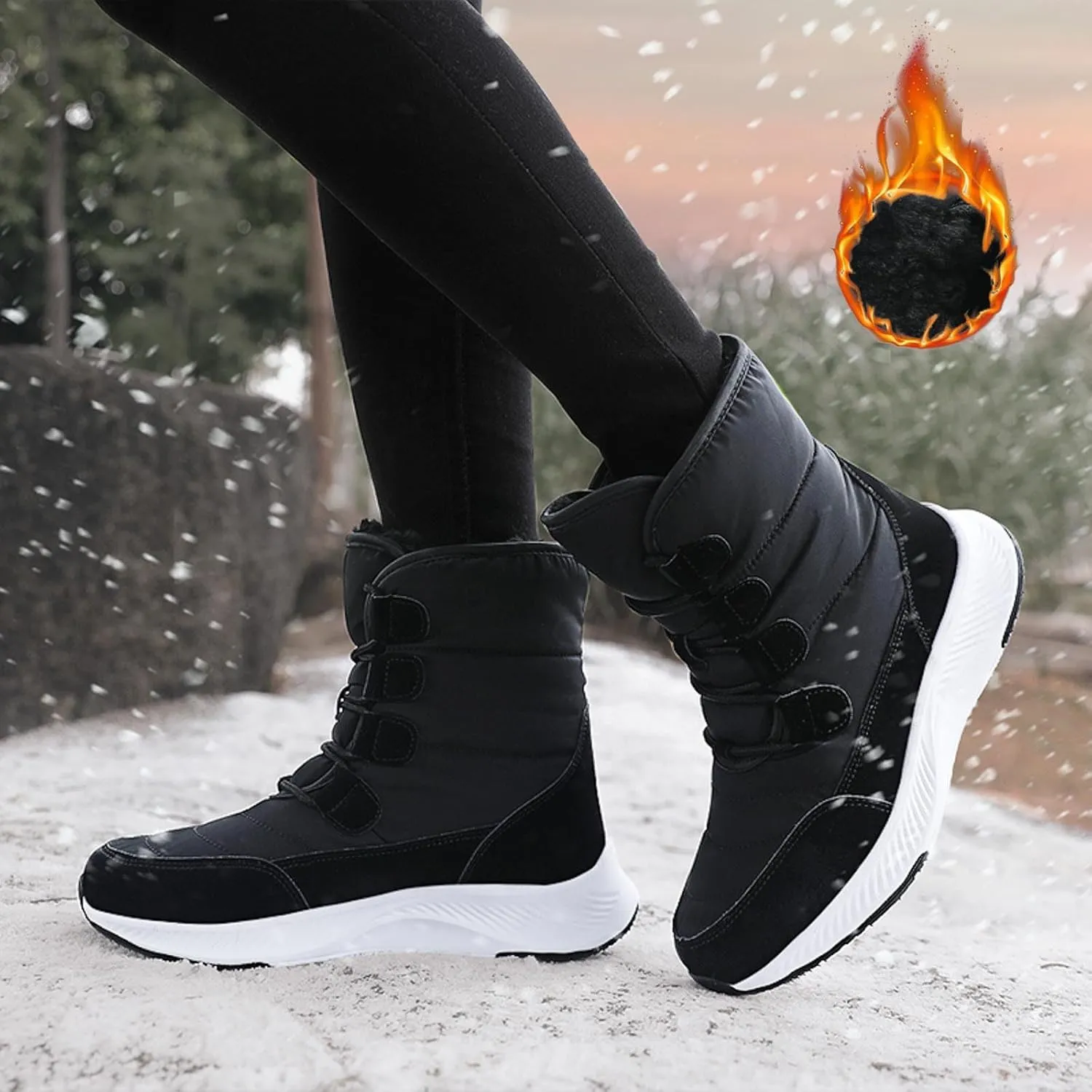 peqiut Womens Snow Boots Winter Snow Shoes Round Toe Solid Color Winter Ankle Boots Non Slip Outdoor Booties Comfort