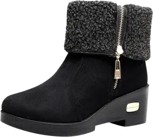 peqiut Womens Snow Boots Winter Snow Shoes Solid Color Round Toe Warm Winter Ankle Boots Non Slip Outdoor Booties Comfort