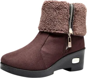 peqiut Womens Snow Boots Winter Snow Shoes Solid Color Round Toe Warm Winter Ankle Boots Non Slip Outdoor Booties Comfort