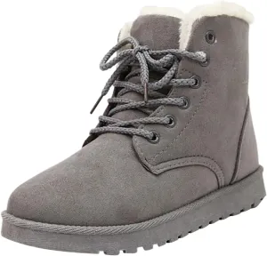 peqiut Womens Snow Boots Winter Snow Shoes Solid Color Wide Width Warm Winter Ankle Boots Lace Up Outdoor Booties Comfort