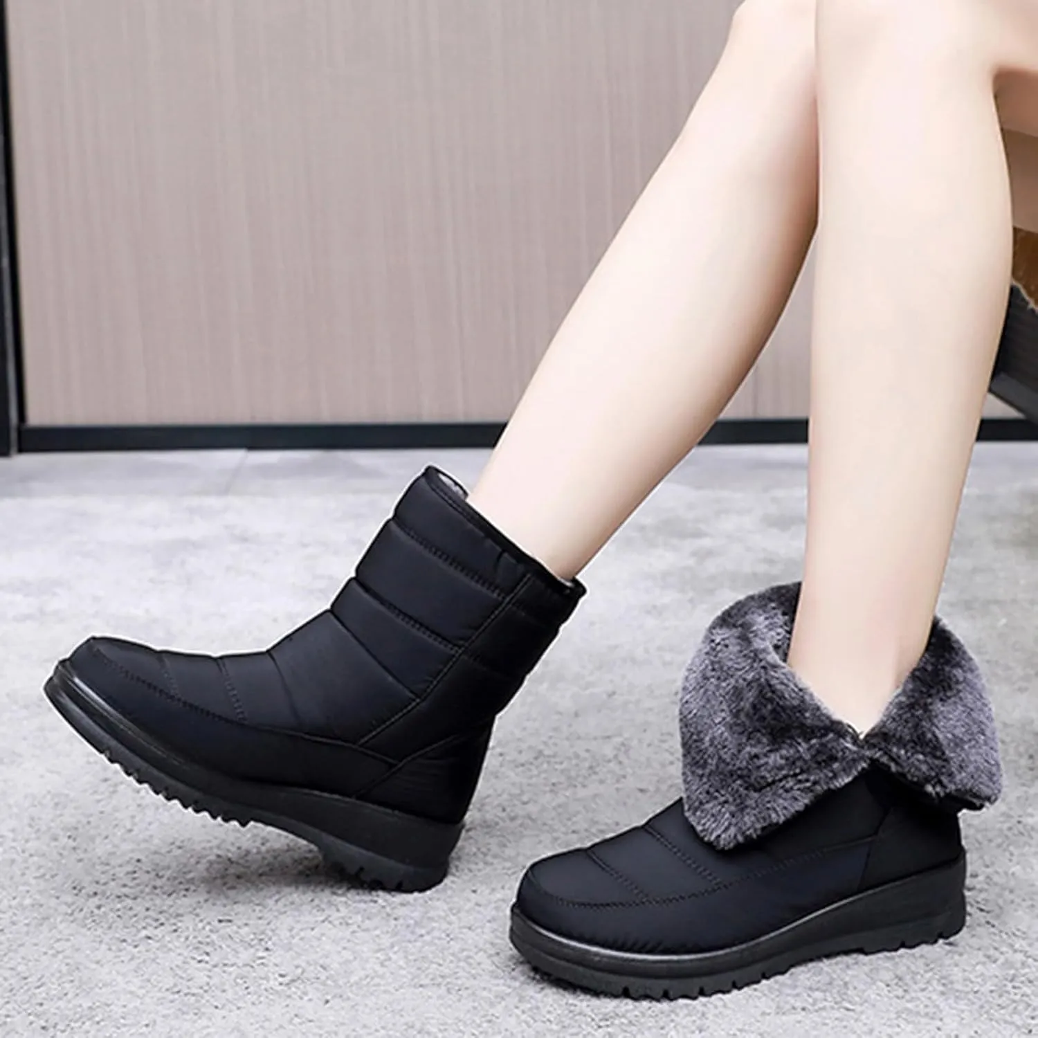 peqiut Womens Snow Boots Winter Snow Shoes Velvet Flat Fashion Winter Ankle Boots Ladies Lightweight Outdoor Booties Comfort