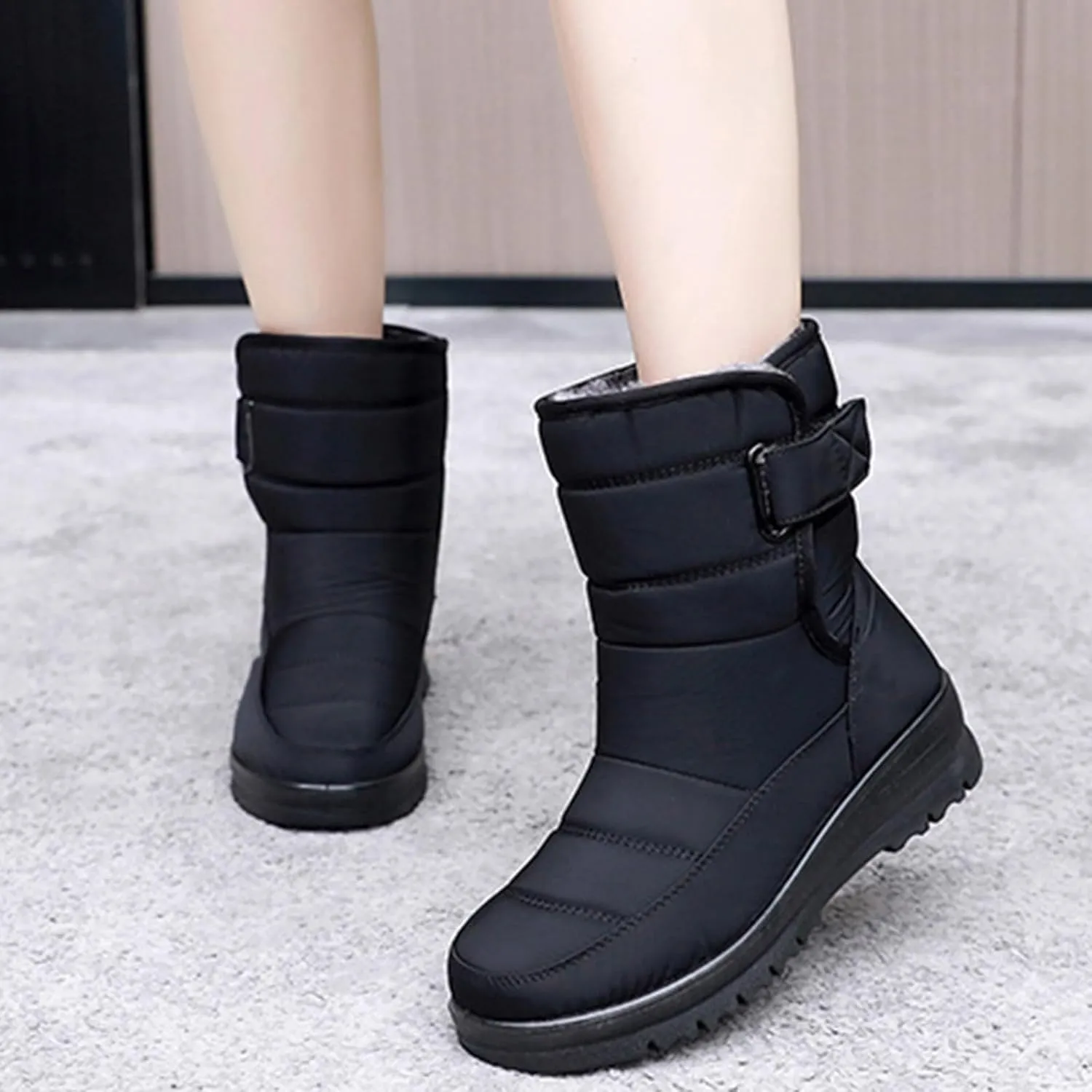 peqiut Womens Snow Boots Winter Snow Shoes Velvet Flat Fashion Winter Ankle Boots Ladies Lightweight Outdoor Booties Comfort