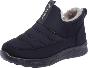peqiut Womens Snow Boots Winter Snow Shoes Velvet Flat Winter Ankle Boots Ladies Lightweight Outdoor Booties (Black, 7.5)