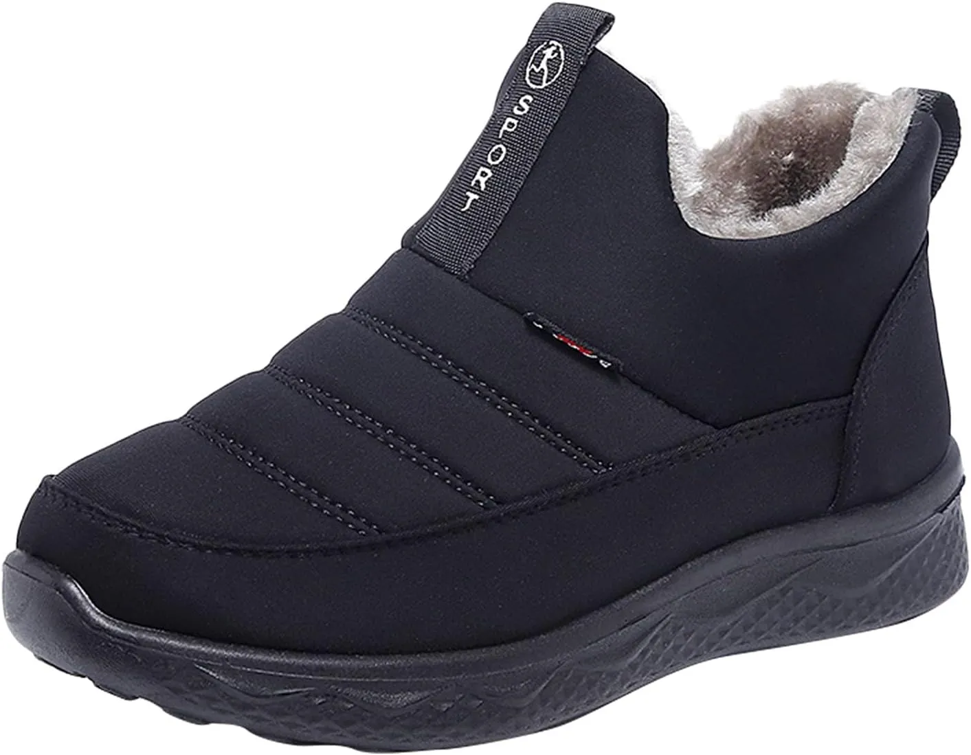 peqiut Womens Snow Boots Winter Snow Shoes Velvet Flat Winter Ankle Boots Ladies Lightweight Outdoor Booties (Black, 7.5)