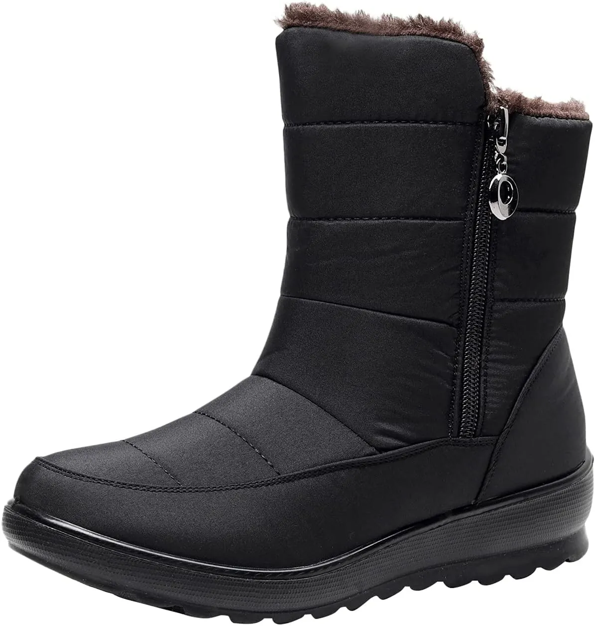 peqiut Womens Snow Boots Winter Snow Shoes Velvet Flat Winter Ankle Boots Non Slip Lightweight Outdoor Booties (Black, 7)
