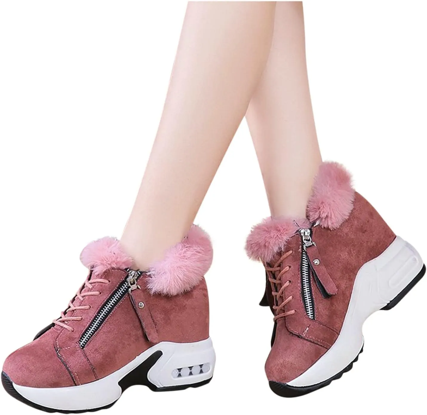 peqiut Womens Snow Boots Winter Snow Shoes Velvet Wedges Lace Up Warm Winter Ankle Boots Sport Outdoor Booties Comfort