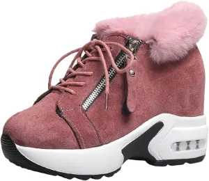 peqiut Womens Snow Boots Winter Snow Shoes Velvet Wedges Lace Up Warm Winter Ankle Boots Sport Outdoor Booties Comfort