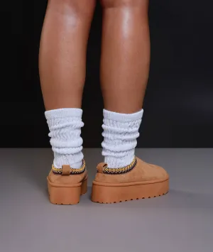 Pick Me Up Platform Suede Booties - Camel