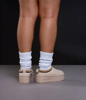 Pick Me Up Platform Suede Booties - Nude