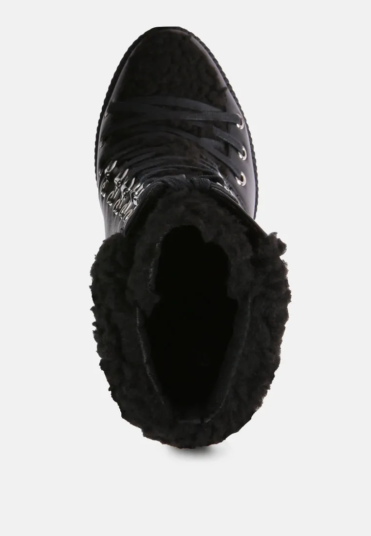 pines faux fur collared platform ankle boots