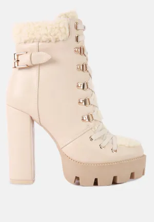pines faux fur collared platform ankle boots