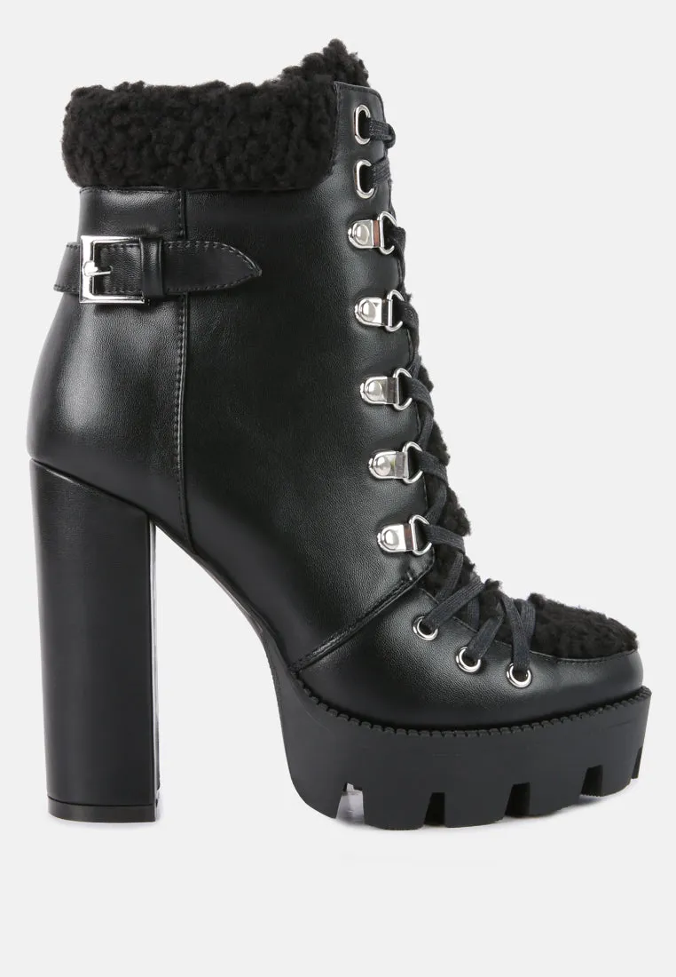 pines faux fur collared platform ankle boots