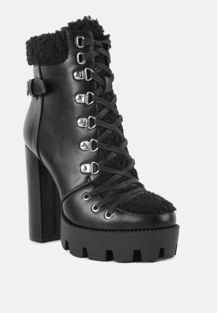 pines faux fur collared platform ankle boots