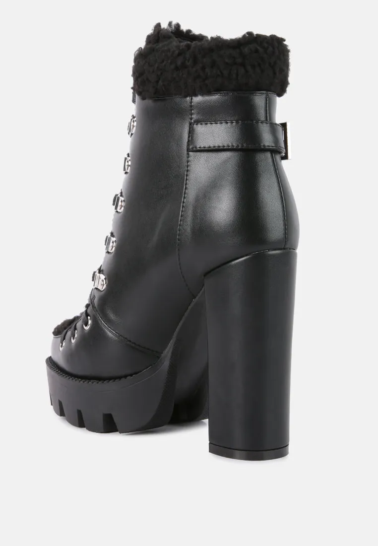 pines faux fur collared platform ankle boots