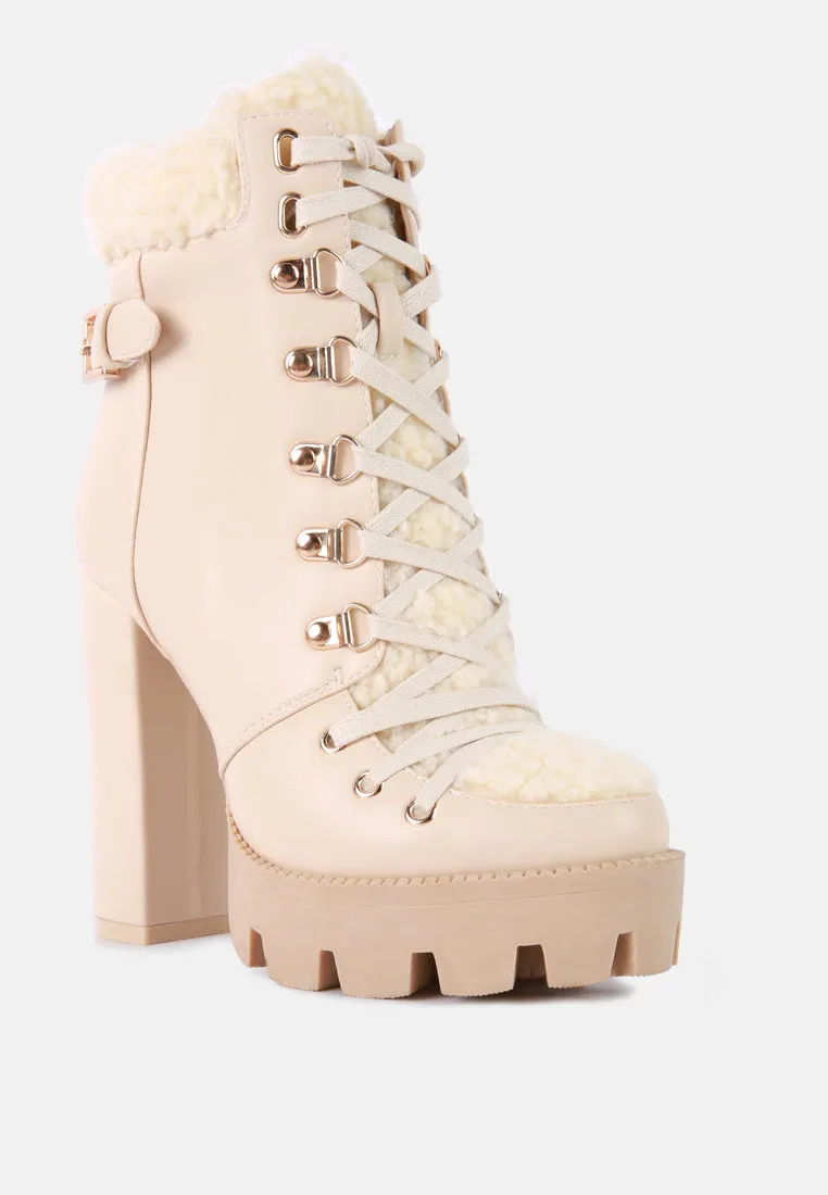 pines faux fur collared platform ankle boots