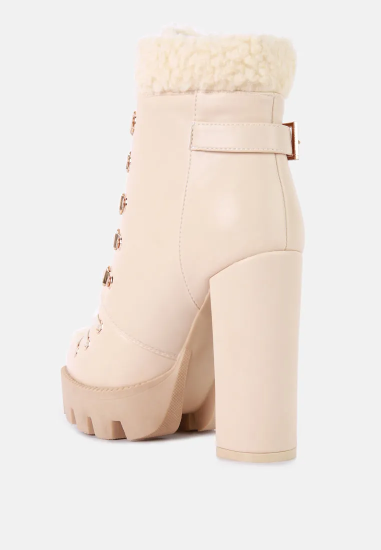 pines faux fur collared platform ankle boots