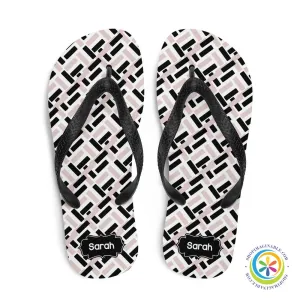 Pink & Black Abstract Personalized Flip-Flops