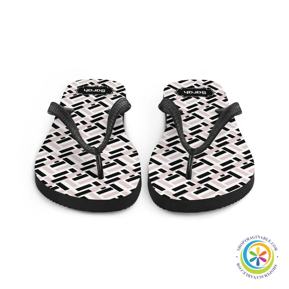 Pink & Black Abstract Personalized Flip-Flops