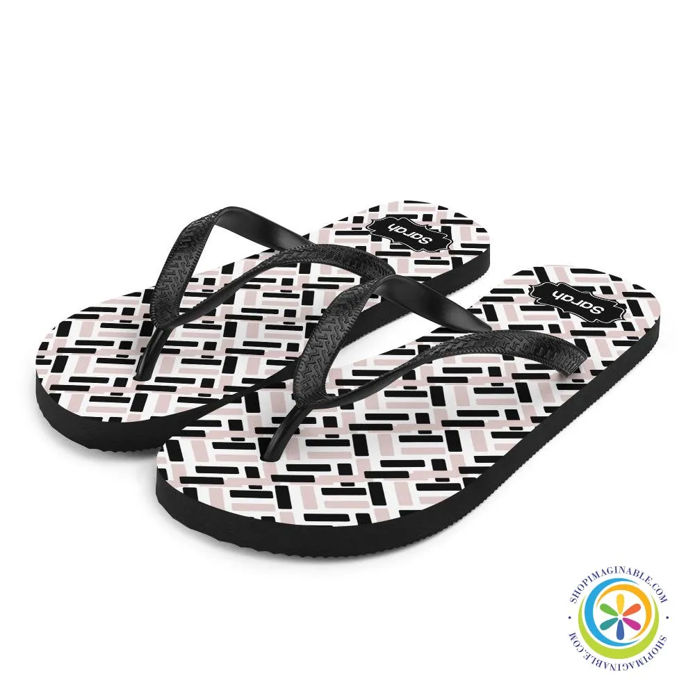 Pink & Black Abstract Personalized Flip-Flops