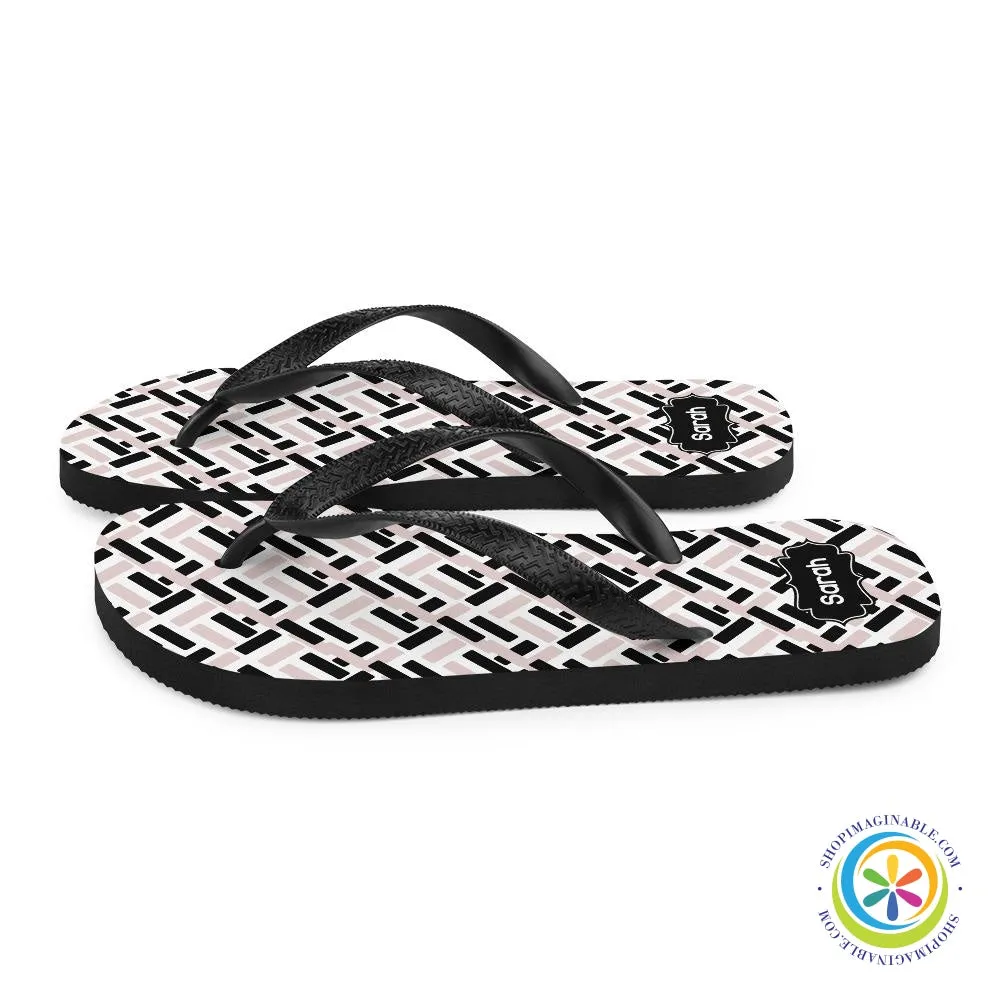 Pink & Black Abstract Personalized Flip-Flops