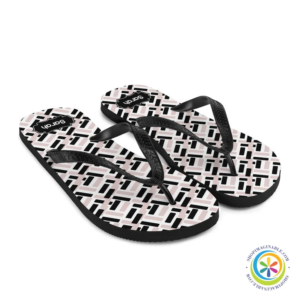 Pink & Black Abstract Personalized Flip-Flops
