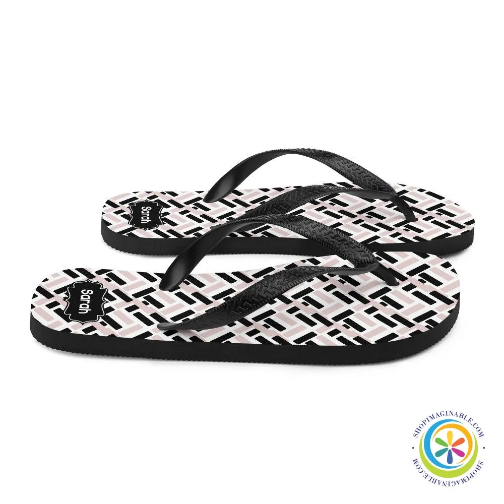 Pink & Black Abstract Personalized Flip-Flops