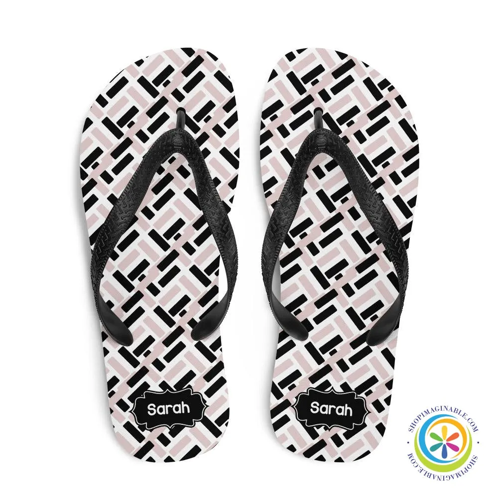 Pink & Black Abstract Personalized Flip-Flops