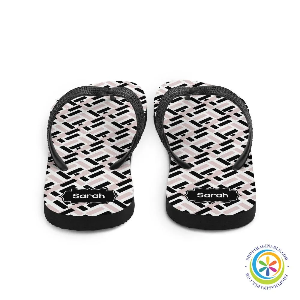 Pink & Black Abstract Personalized Flip-Flops