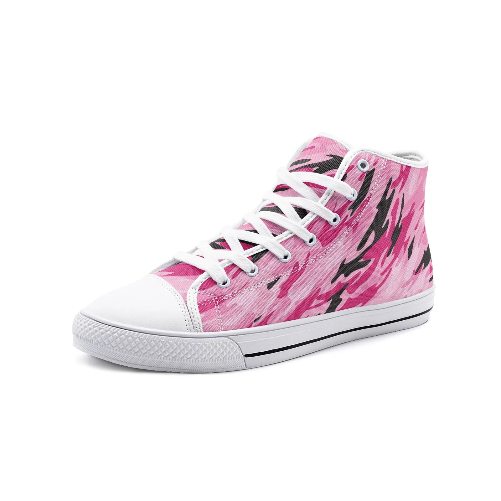 Pink-Black Camouflage Unisex High Top Canvas Shoes