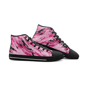 Pink-Black Camouflage Unisex High Top Canvas Shoes