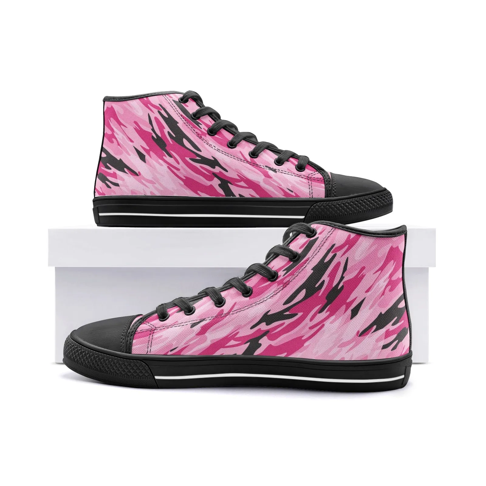 Pink-Black Camouflage Unisex High Top Canvas Shoes