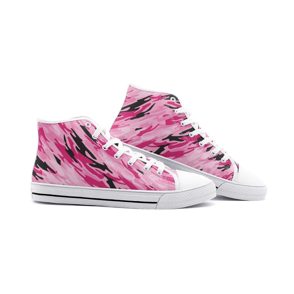 Pink-Black Camouflage Unisex High Top Canvas Shoes