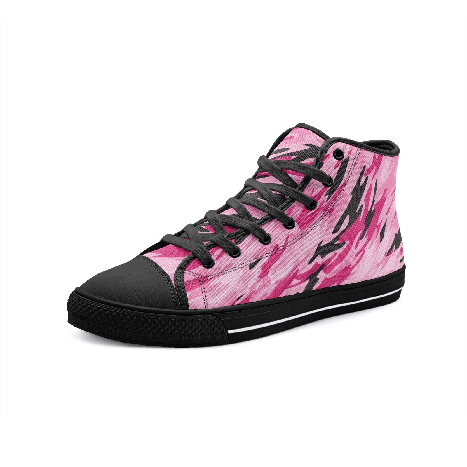Pink-Black Camouflage Unisex High Top Canvas Shoes