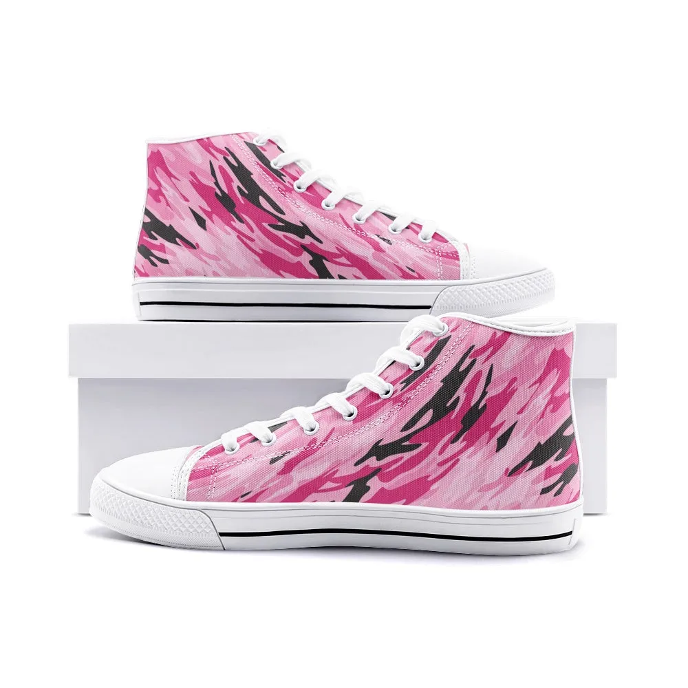 Pink-Black Camouflage Unisex High Top Canvas Shoes