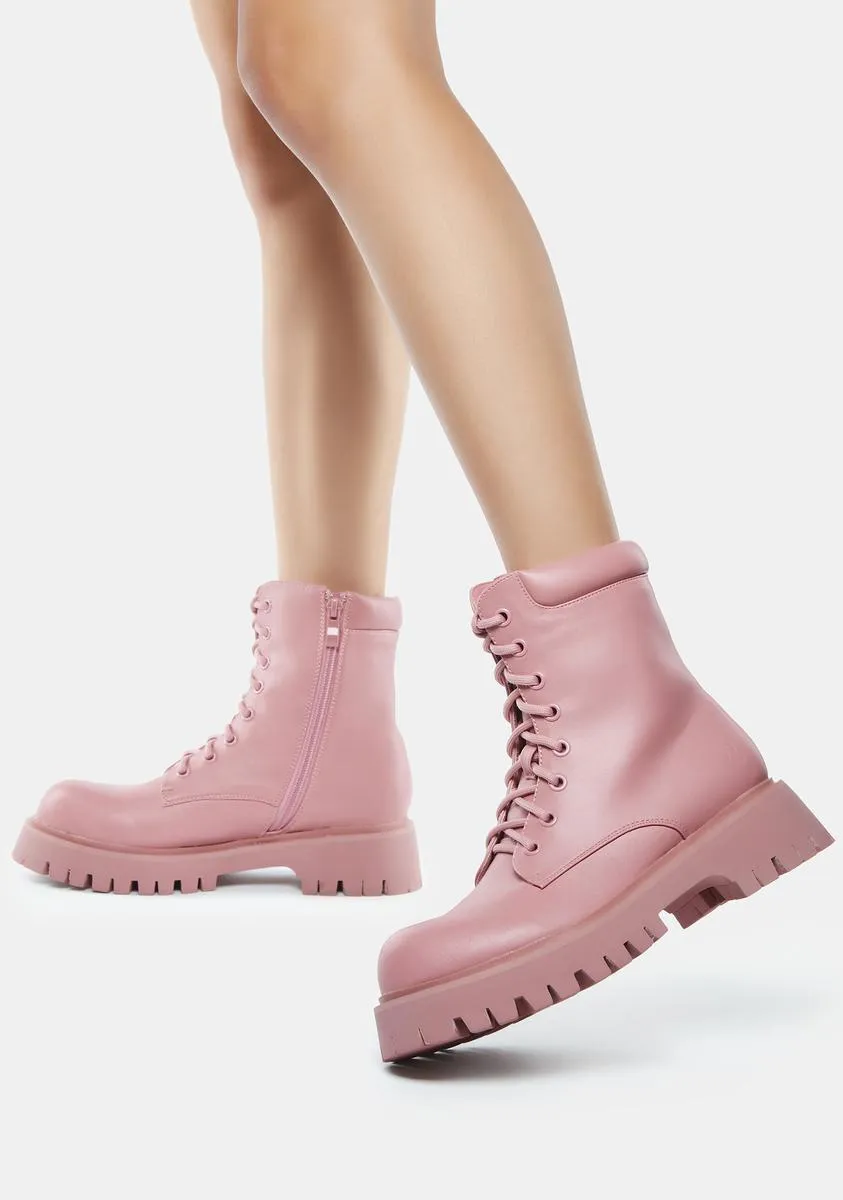 Pink Redoran Padded Combat Boots