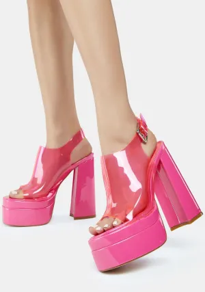 Pink Scotty Platform Clear Heels