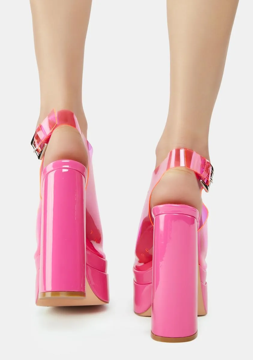 Pink Scotty Platform Clear Heels