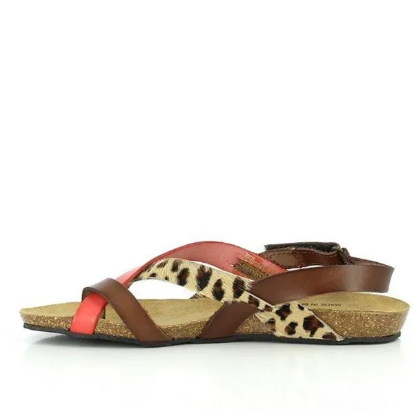 Plakton 575126 Coral, Brown & Leopard Print Thong Sandals