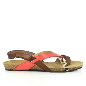 Plakton 575126 Coral, Brown & Leopard Print Thong Sandals