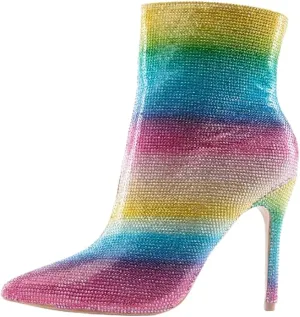 Pointed Toe Ankle Boots High Heels Rhinestones