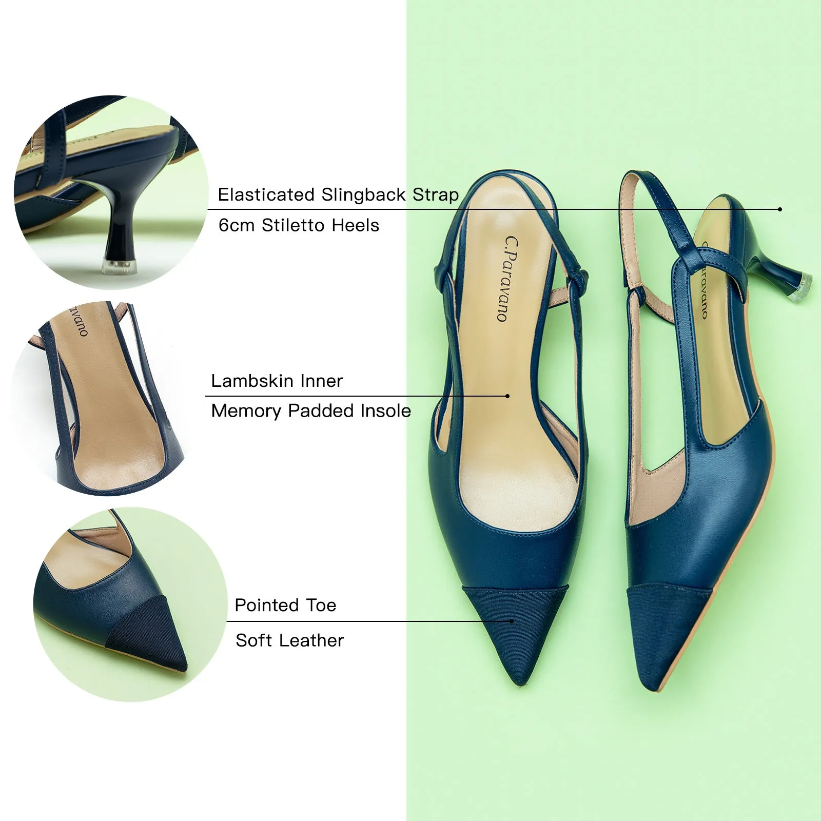 Pointed Toe Slingback Pumps (Helen)