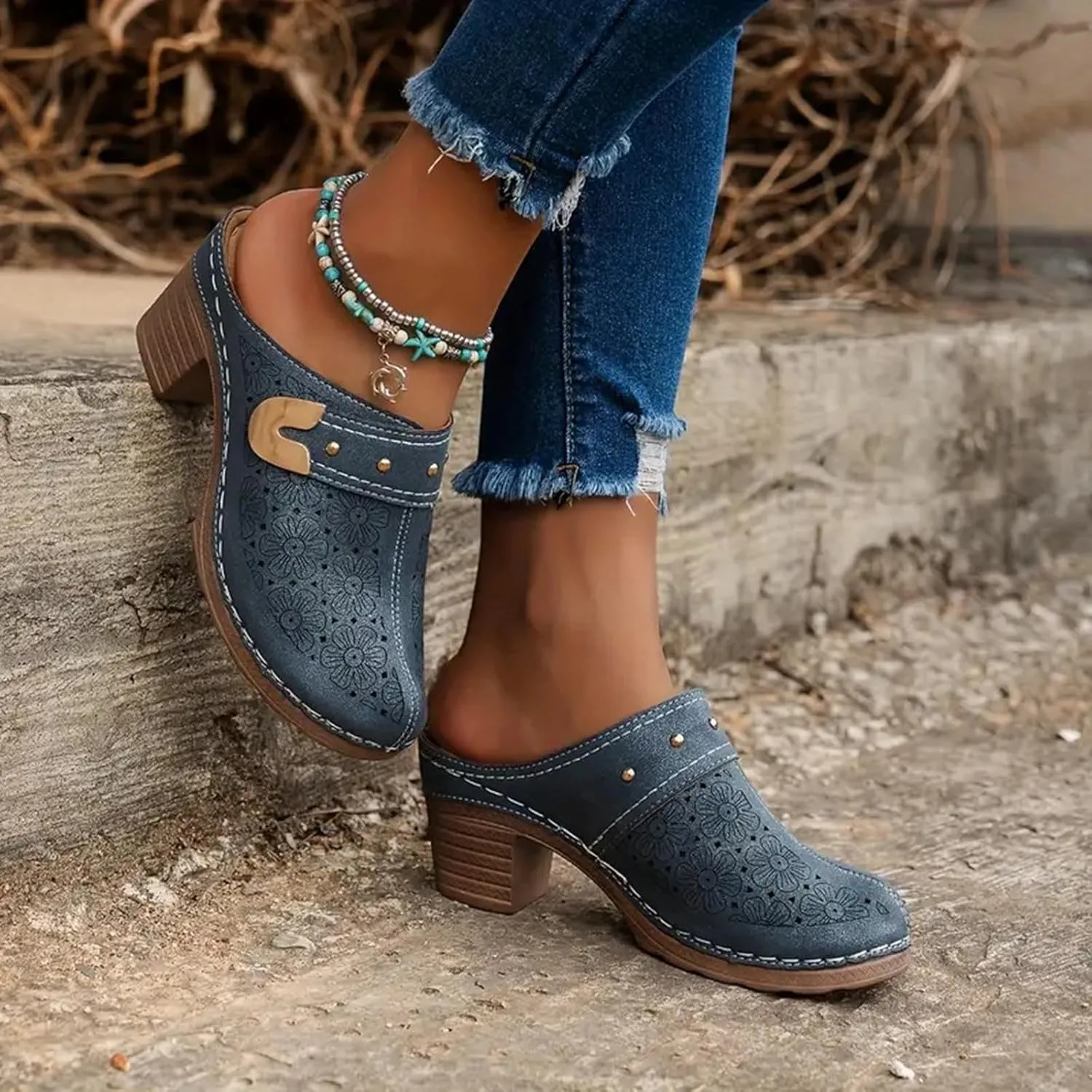 Pumps Shoes Dressy Fashion Comfortable Bohemian and Comfortable Ladies Shoes with Medium Length Heel Outdoor